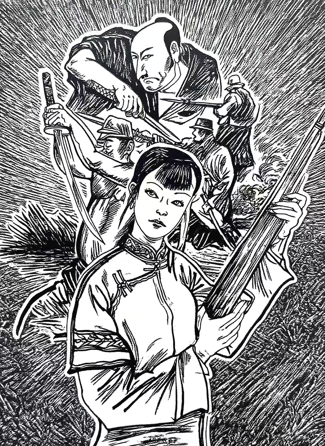《敵人來了有獵槍》 版畫 陳明 (中國一冶)